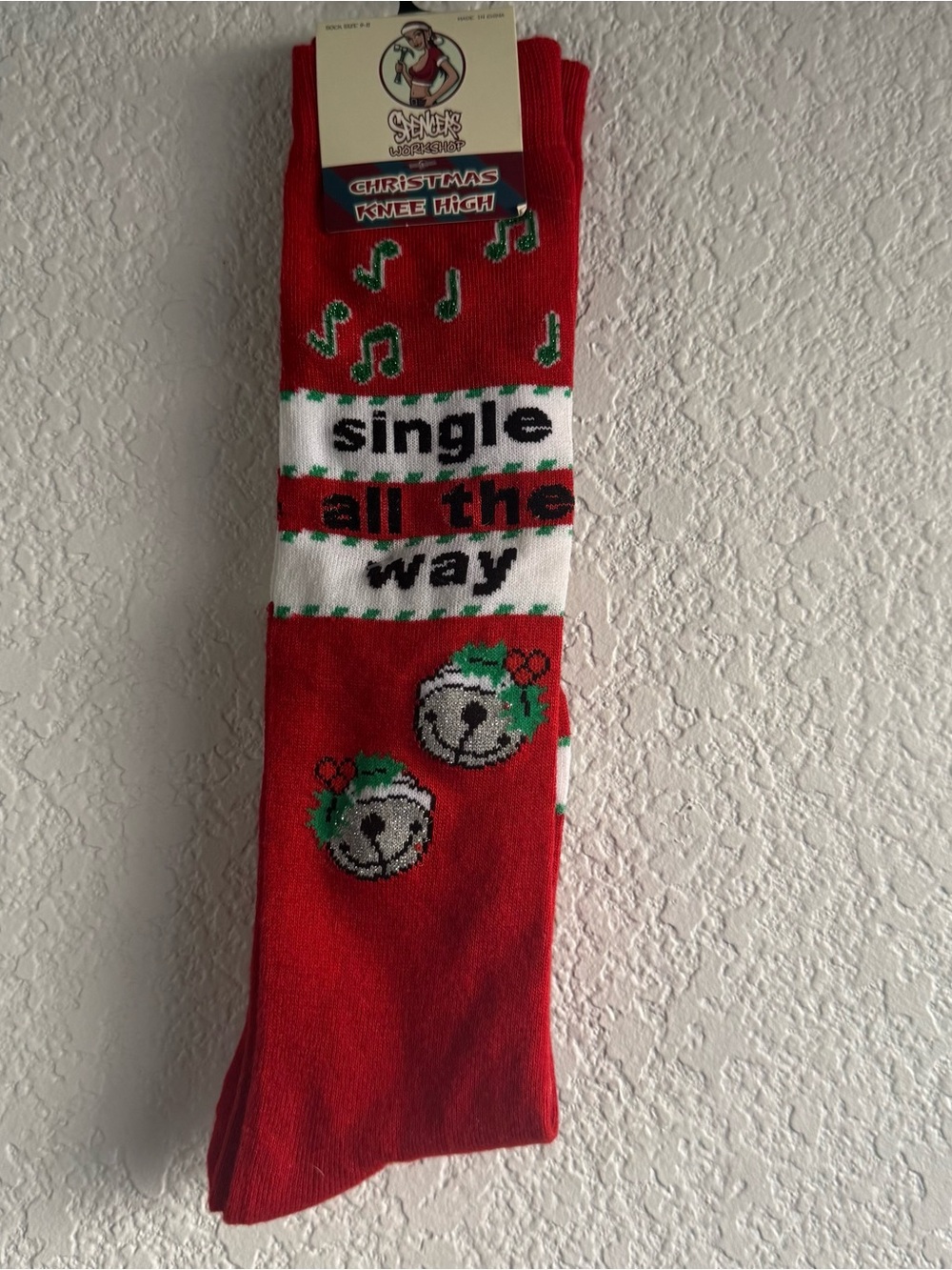 Spencer's Red White Green 'single all the way' Christmas Knee High Socks